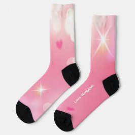 Calcetines Corazones Brillantes Rosados Texto Blanco