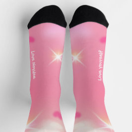 Calcetines Corazones Brillantes Rosados Texto Blanco