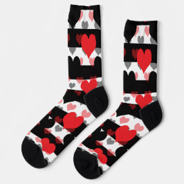 Calcetines Corazones de amor negros rojos con franjas blancas