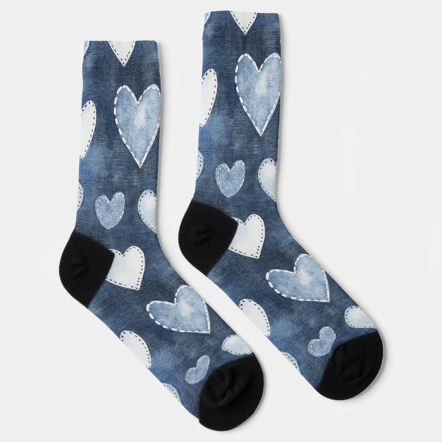 Calcetines Corazones de denim azules (Derecha)