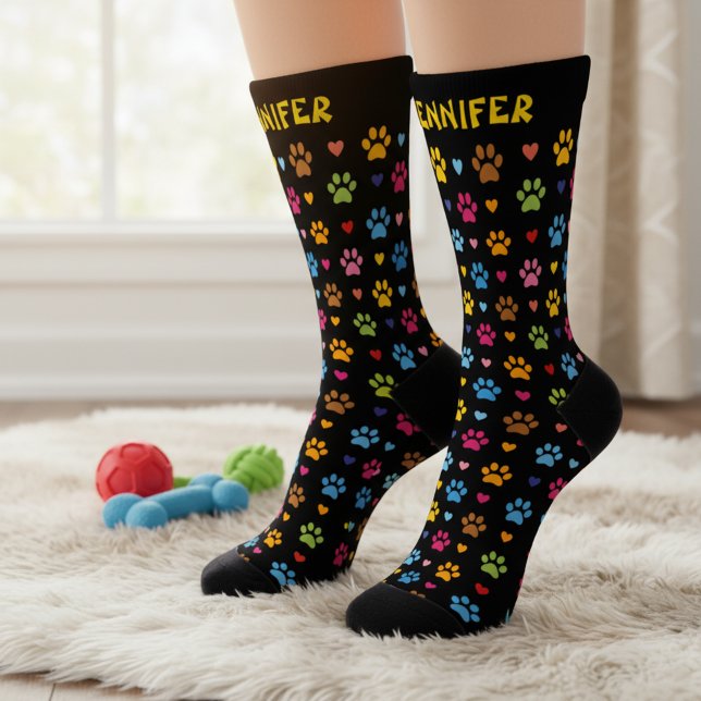 Calcetines Corazones de nombres personalizados y sockets de i (🐾 Bright, bold & custom – paw print socks for pet lovers!)