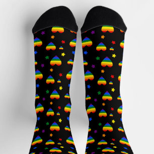 Calcetines Corazones LGBT arcoiris y patrón de flores colorid