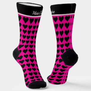 Calcetines Corazones Pequeños Negros Rosa Moderno Personaliza