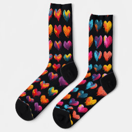 Calcetines Corazones pintados sobre un fondo negro