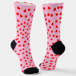 Calcetines Corazones rojos juguetones Pastel Pink