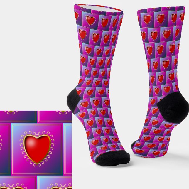 Calcetines Corazones rojos sobre rosa y gris (Subido por el creador)