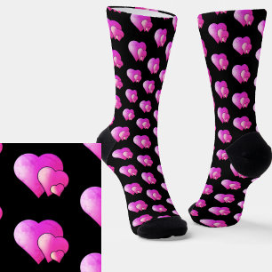 Calcetines Corazones triples rosados en negro