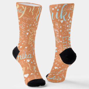 Calcetines Corazones y estrellas con nombre allover Apricot