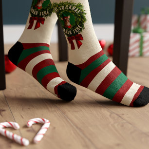 Calcetines Corona de Navidad Tira de Foto de Mascota Calcetin