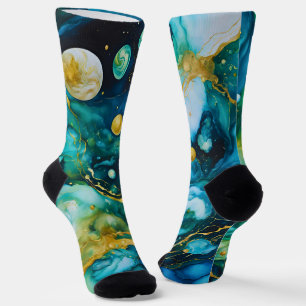 Calcetines Cosmos de tinta azul verde de oro para alcohol