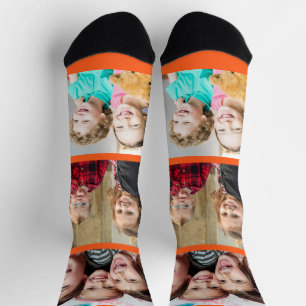 Calcetines Crea tu propio collage de fotos de línea naranja n