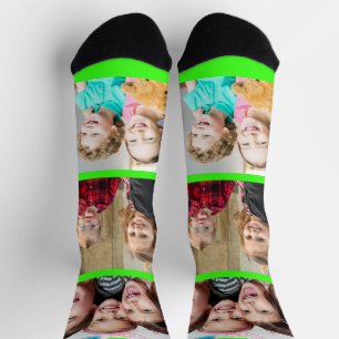 Calcetines Crea tu propio marco verde neón Collage de 3 fotos