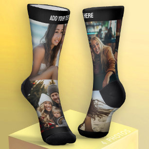 Calcetines Crea un collage personalizado de 4 fotos con texto