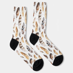 Calcetines Cream Brown Native Tribal Fethers