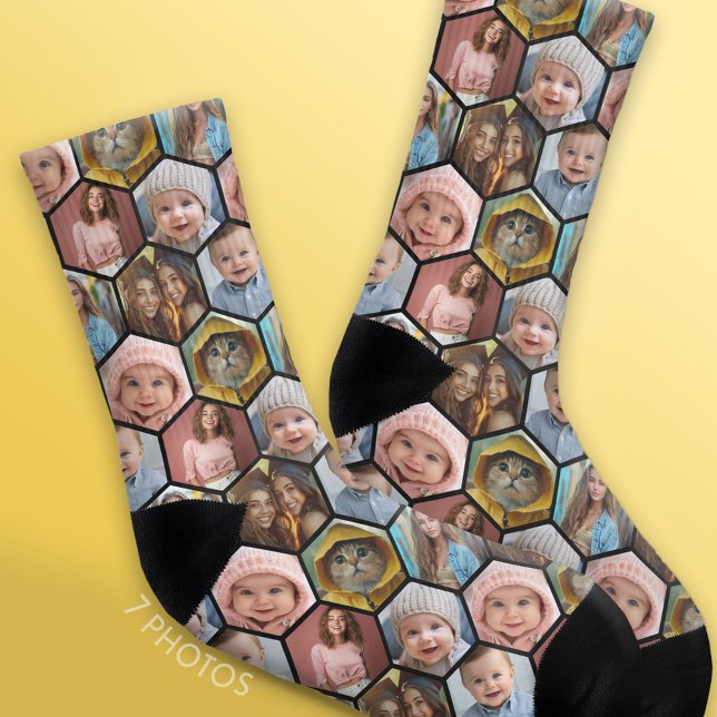 Calcetines Crear un Collage de fotos de Honeycomb Personaliza (Custom Photo Socks)