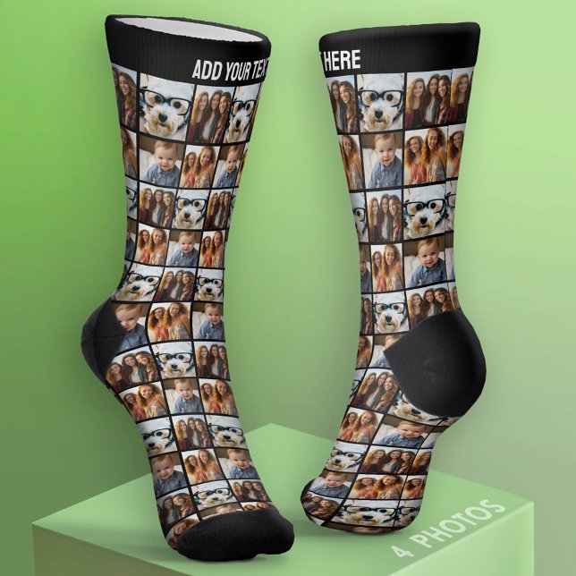 Calcetines Crear un Collage de fotos Personalizado 4 con text (Custom Photo Socks - add a Photo Collage)