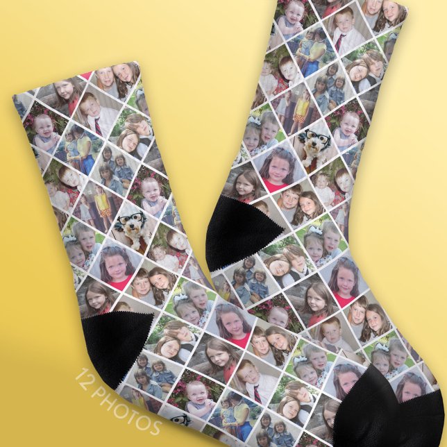 Calcetines Crear un Collage de fotos Personalizado con 12 fot (Custom Photo Socks)