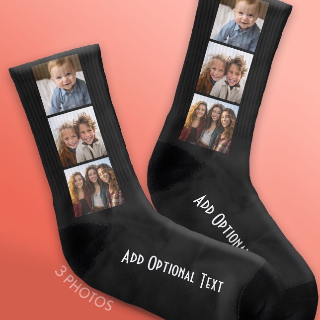 Calcetines Crear un Collage de fotos Personalizado con 3 foto (Custom Photo Socks)
