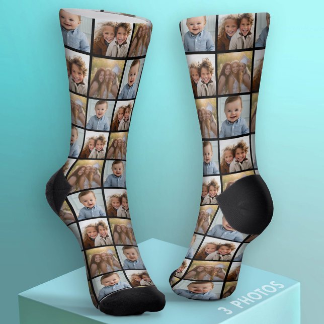 Calcetines Crear un Collage de fotos Personalizado con 3 foto (Custom Photo Socks - add a Photo Collage)