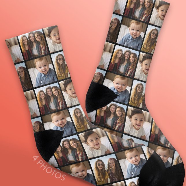 Calcetines Crear un Collage de fotos Personalizado con 4 foto (Custom Socks with a Photo Collage)