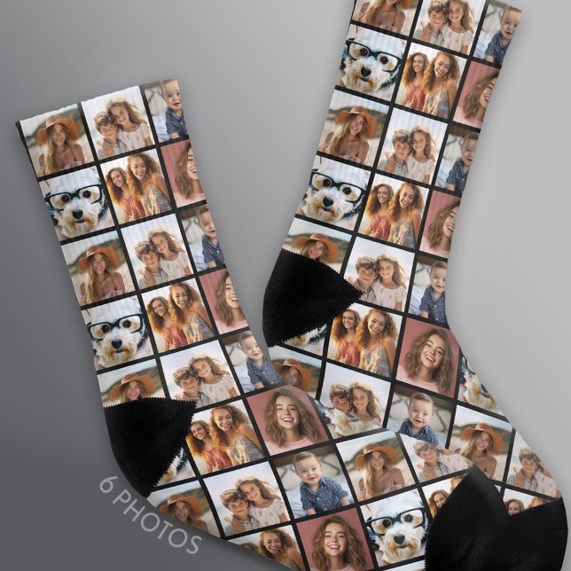 Calcetines Crear un Collage de fotos Personalizado con 6 foto (Custom Photo Socks)
