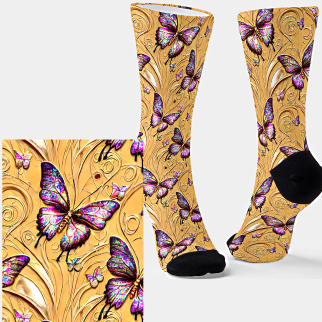 Calcetines Crema irlandés de mariposa fantasmal malva texturi (Subido por el creador)