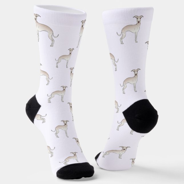 Calcetines Crema Italiana Greyhound Cute Dibujo Patrón Perro (Angular)