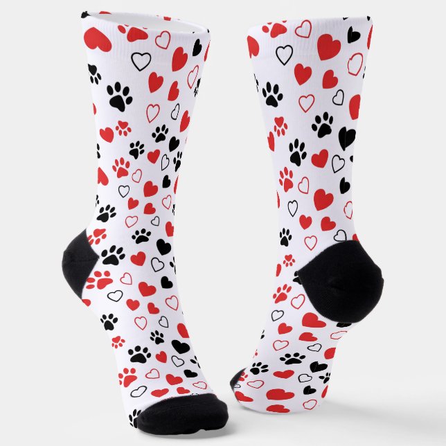 Calcetines Crew Red and Black Paw Print and Heart Pattern Soc (Angular)