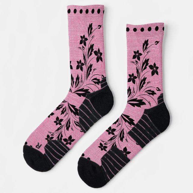 Calcetines Crew Socks Diseño rosa y negro (Izquierda)