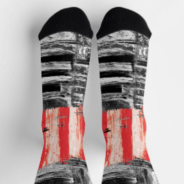 Calcetines Crew Socks – Red Pulse Abstract Design