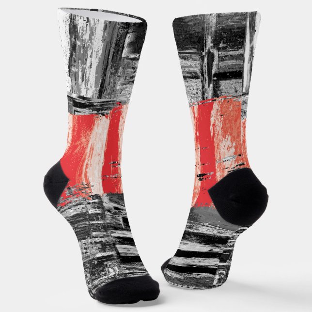 Calcetines Crew Socks – Red Pulse Abstract Design (Angular)