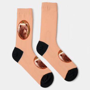 Calcetines Cría de oso grizzly en pintura de hierba de fuego 