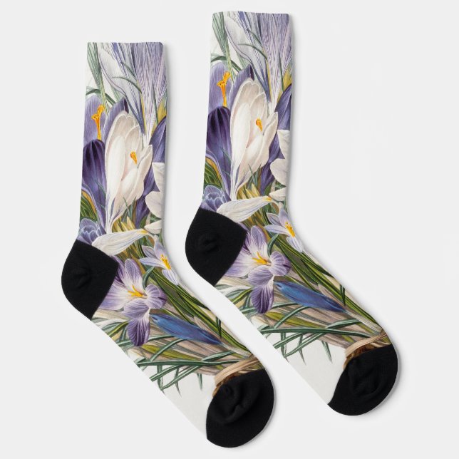 Calcetines Crocus Spring Flower Botanical Floral Art (Derecha)