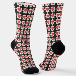 Calcetines Cross Shaped Checkered Pattern with Red Hearts