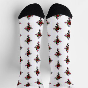 Calcetines Cruz de Plata con una Rosa Roja