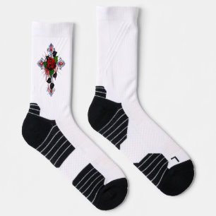 Calcetines Cruz de Plata con una Rosa Roja