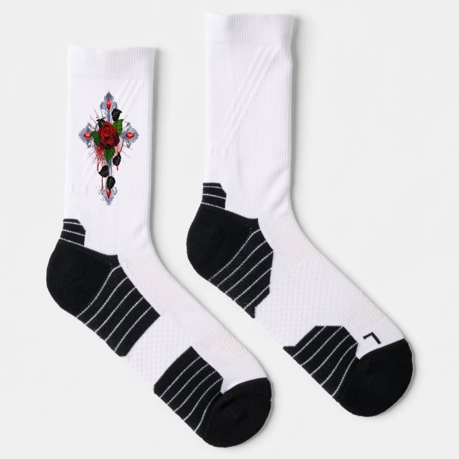 Calcetines Cruz de Plata con una Rosa Roja (Derecha)
