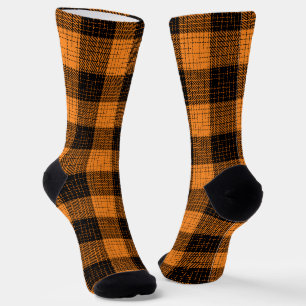 Calcetines Cruz en Cuadrícula Naranja y Negra Búfalo