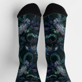 Calcetines Cthulhu Gótico Tentáculo Turquesa Con Flores