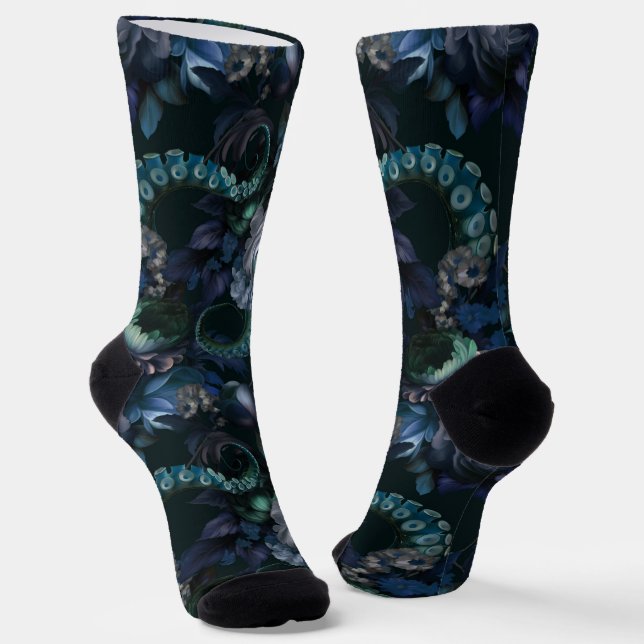 Calcetines Cthulhu Gótico Tentáculo Turquesa Con Flores (Angular)