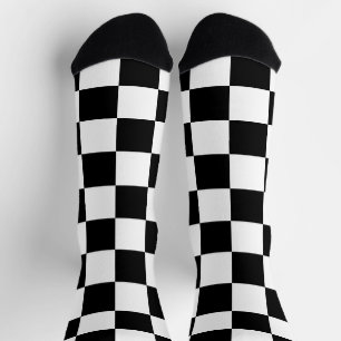 Calcetines Cuadrados a cuadros geométricos retro en negro y b