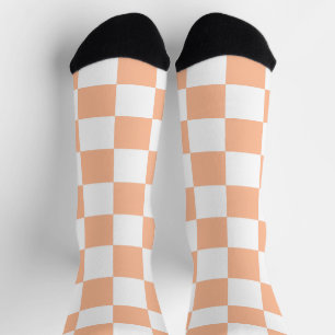 Calcetines Cuadrados a cuadros melocotón y blanco geométrico