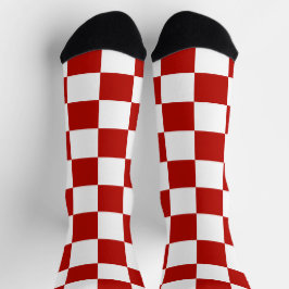 Calcetines Cuadrados a cuadros rojos blancos geométricos retr