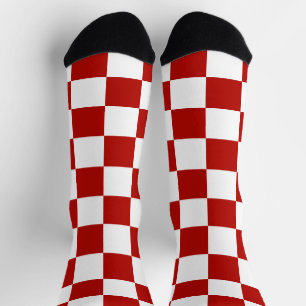 Calcetines Cuadrados a cuadros rojos blancos geométricos retr