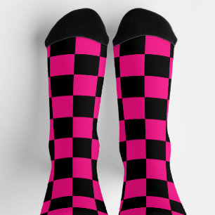 Calcetines Cuadrados a cuadros rosa caliente negro geométrico
