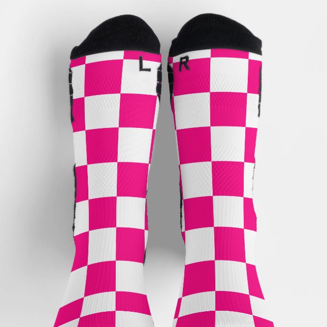Calcetines Cuadrados controlados retro geométrico blanco rosa (Arriba)