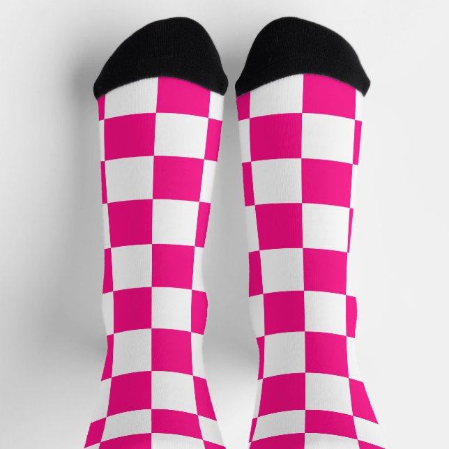 Calcetines Cuadrados controlados retro geométrico blanco rosa (Arriba)
