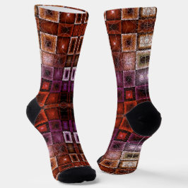 Calcetines Cuadrícula geométrica simétrica de rojo y púrpura 