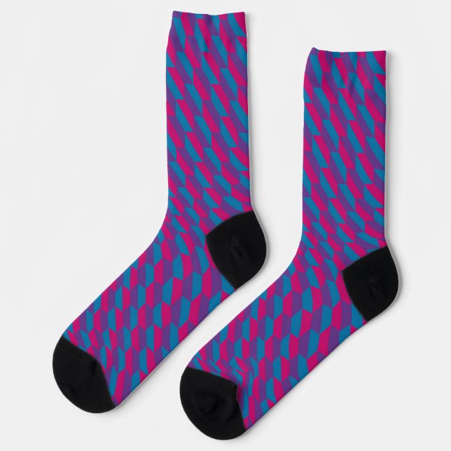 Calcetines Cuadrilaterales Geométricos rosa, púrpura y azul (Izquierda)