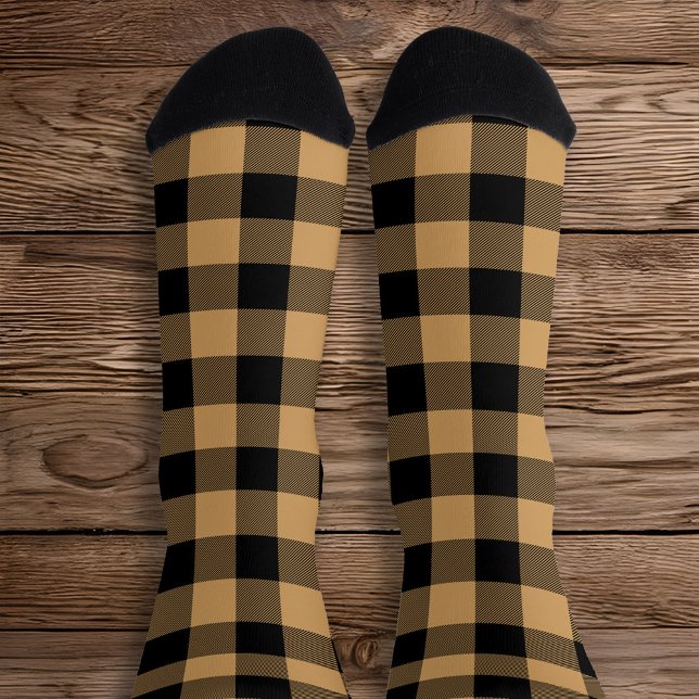 Calcetines Cuadro Búfalo Negro y Marrón Claro (Tan Buffalo Plaid Socks)